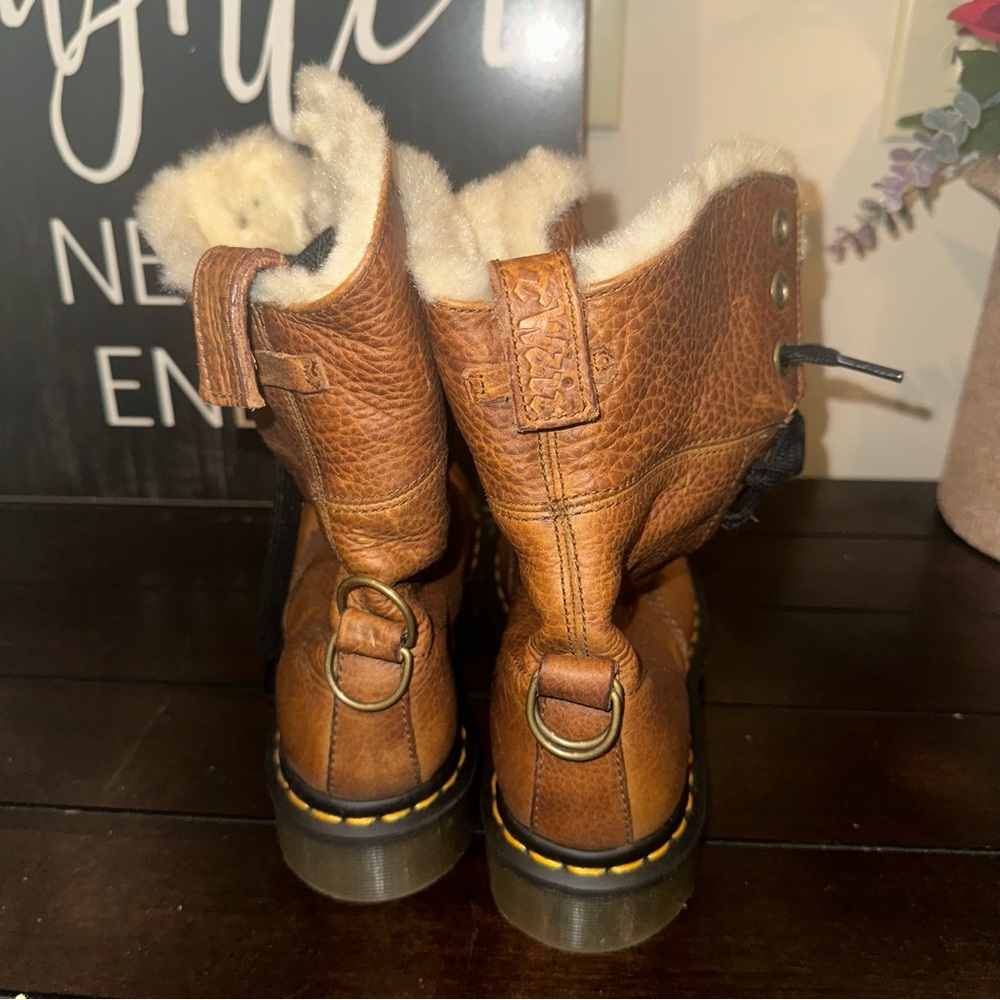 Dr. Martens Fur-Lined Aimilita Grizzly Boots in Tan - Picture 3 of 8
